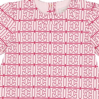 Younger Girls White & Pink Logo Dress