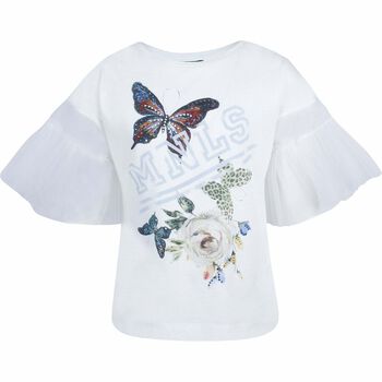 Girls White Frill Sleeve T-Shirt