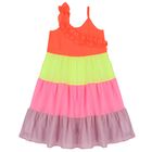 Girls Orange, Yellow & Pink Tiered Dress, 1, hi-res