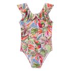 Girls Green & Pink Tropical Ruffled Swimsuit, 2, hi-res