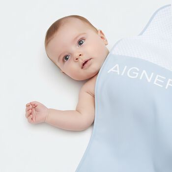 Baby Boys White & Blue Logo Blanket