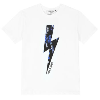 Boys White Thunderbolt Logo T-Shirt 