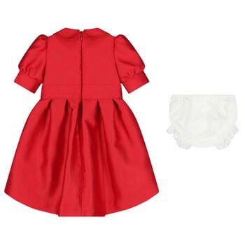 Baby Girls Red Satin Jacquard Logo Dress