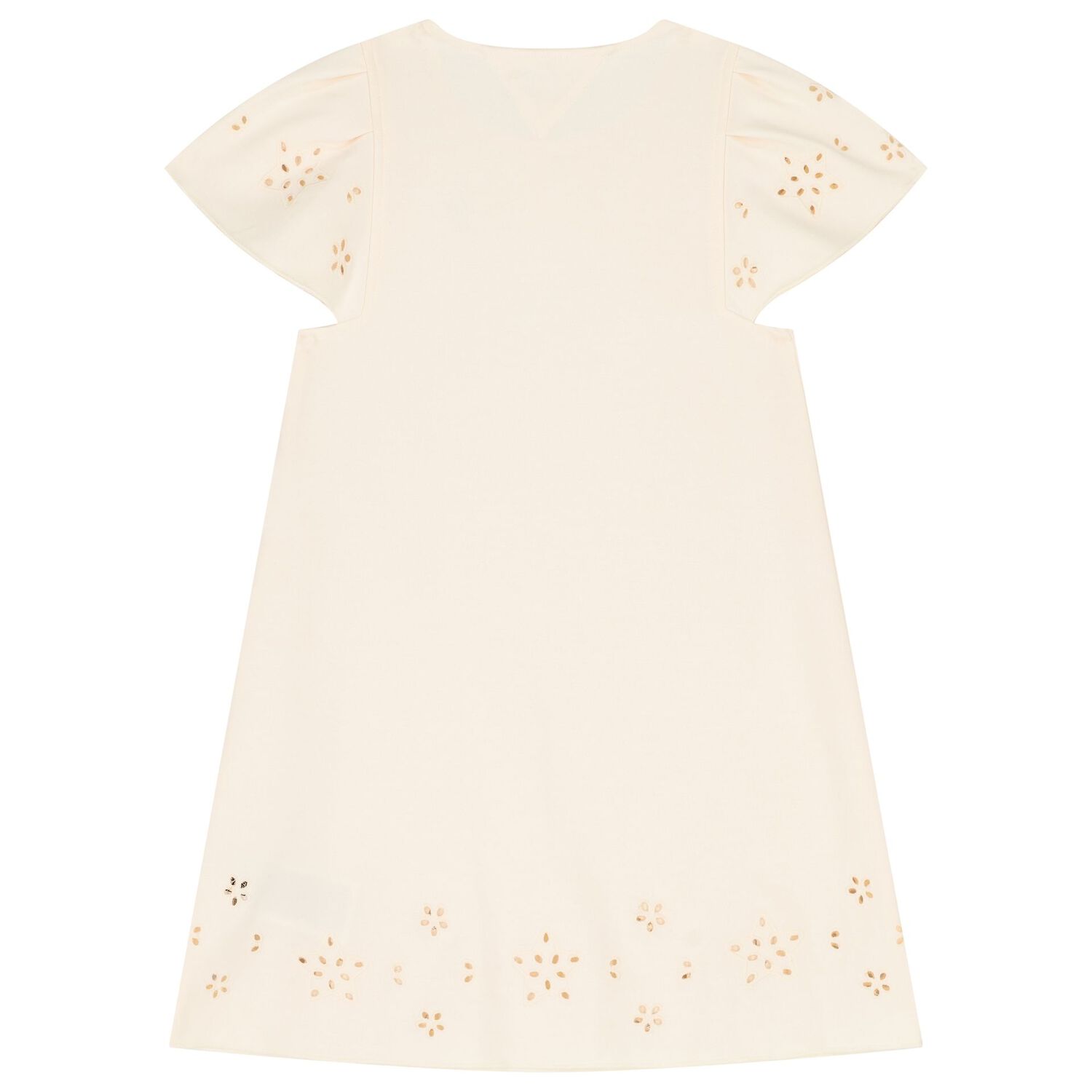 Girls Beige Logo Broderie Anglaise Dress, 1, hi-res image number null
