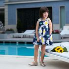 Younger Girls Blue Diasy Print Dress, 1, hi-res