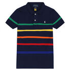 Boys Navy Striped Logo Polo Shirt, 1, hi-res