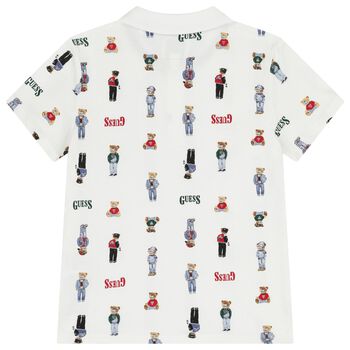 Boys White Teddy Bear Logo Polo Shirt