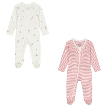 Baby Girls White & Pink Babygrows ( 2 Pack )