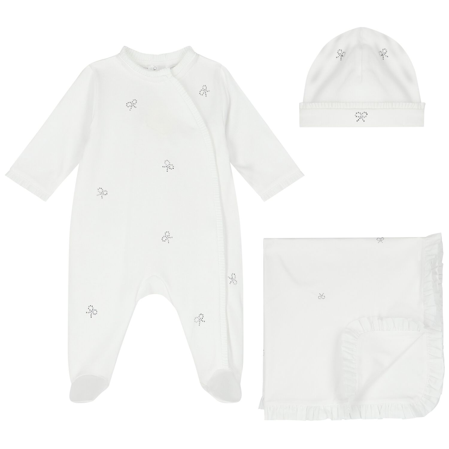Baby Girls White Crystal Bow Babygrow Gift Set, 1, hi-res image number null