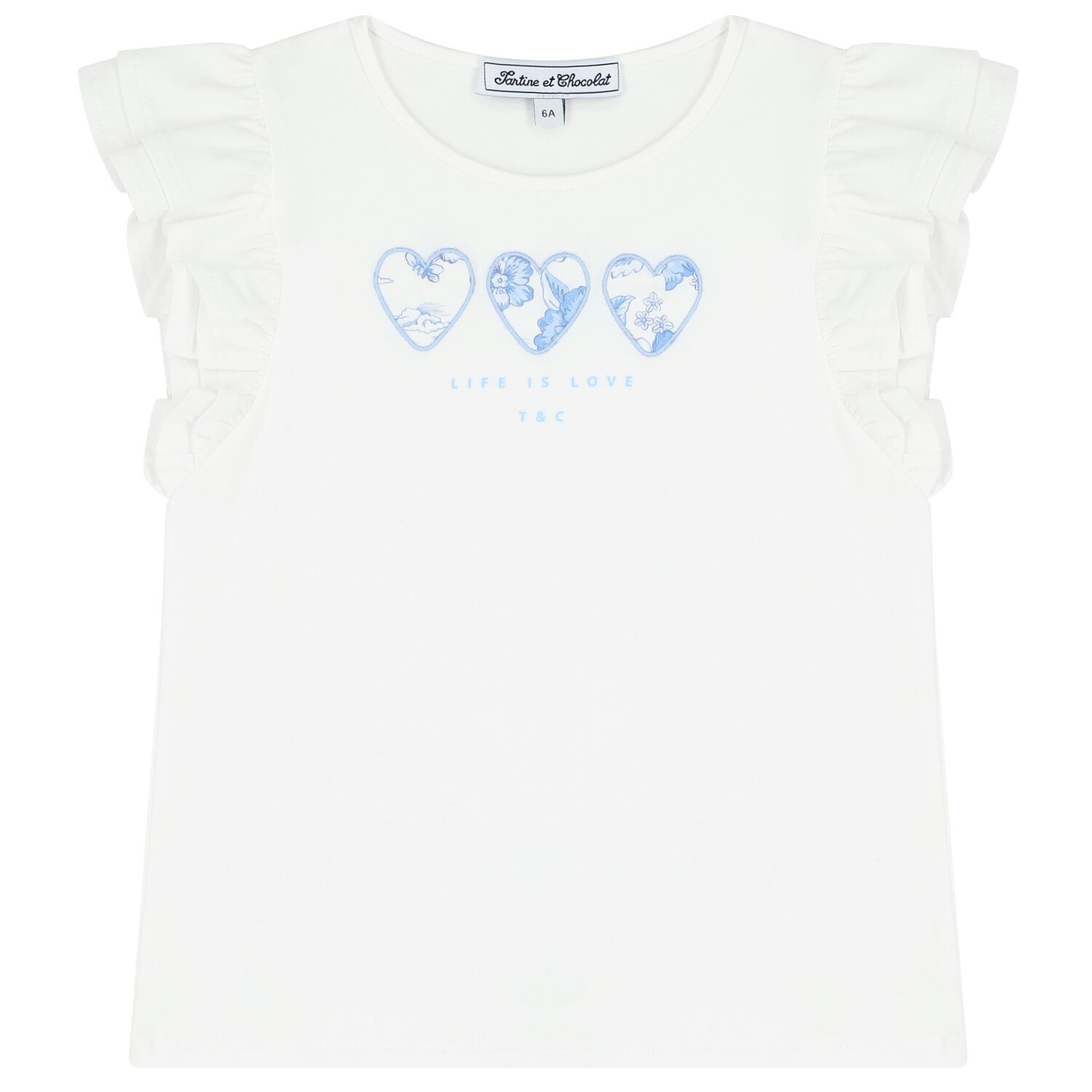 Girls White Hearts T-Shirt, 1, hi-res