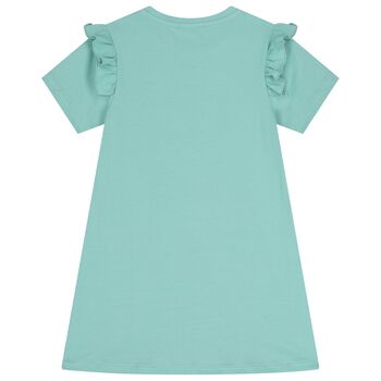 فستان بناتي باللون الاخضر بشعار الحقيبة 