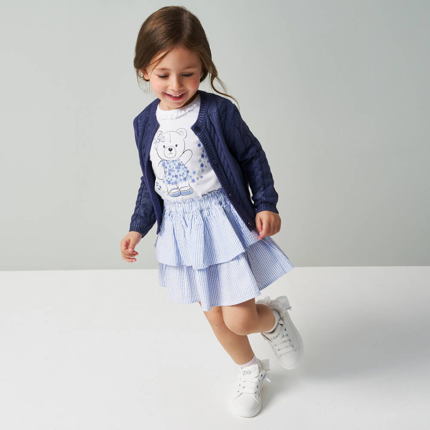 Girls White & Blue Striped Skirt, 1, hi-res image number null