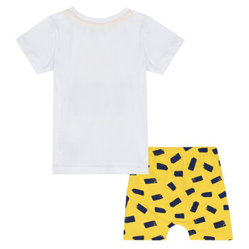 Boys White & Yellow Shorts Set