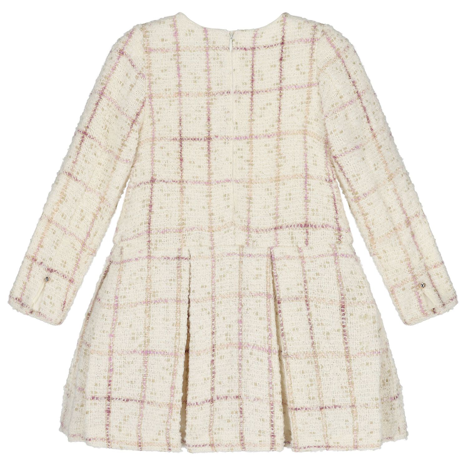 Girls Ivory Plaid Tweed dress, 1, hi-res