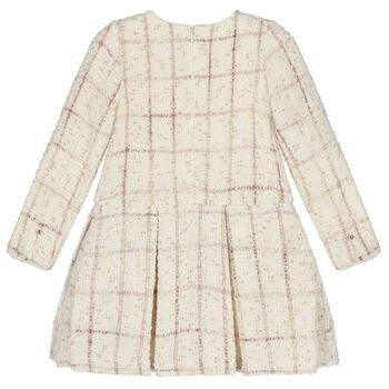 Girls Ivory Plaid Tweed dress