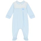 Baby Boys Blue & White Striped Babygrow, 1, hi-res