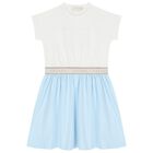 Girls White & Blue Logo Dress, 1, hi-res