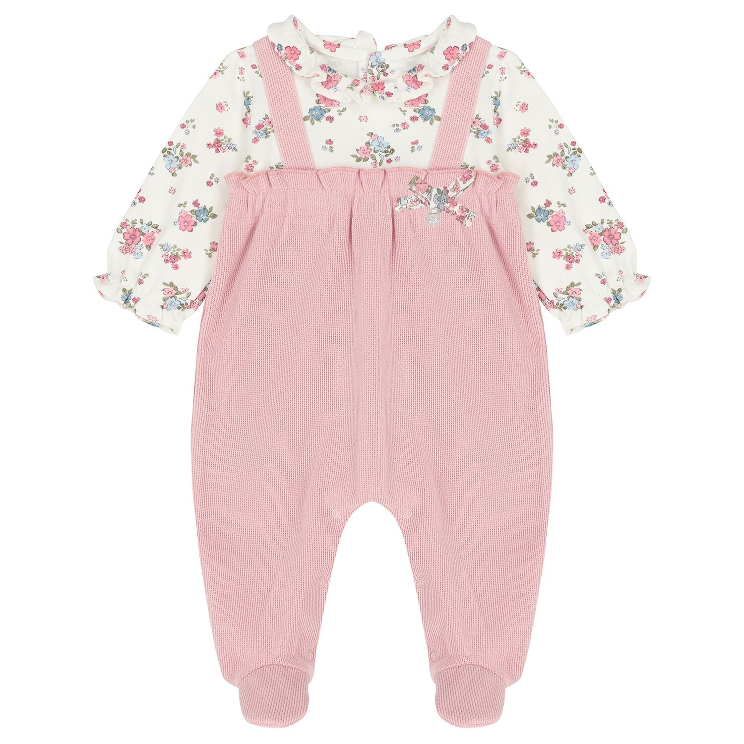 Baby Girls Ivory & Pink Logo Floral Babygrow, 1, hi-res image number null
