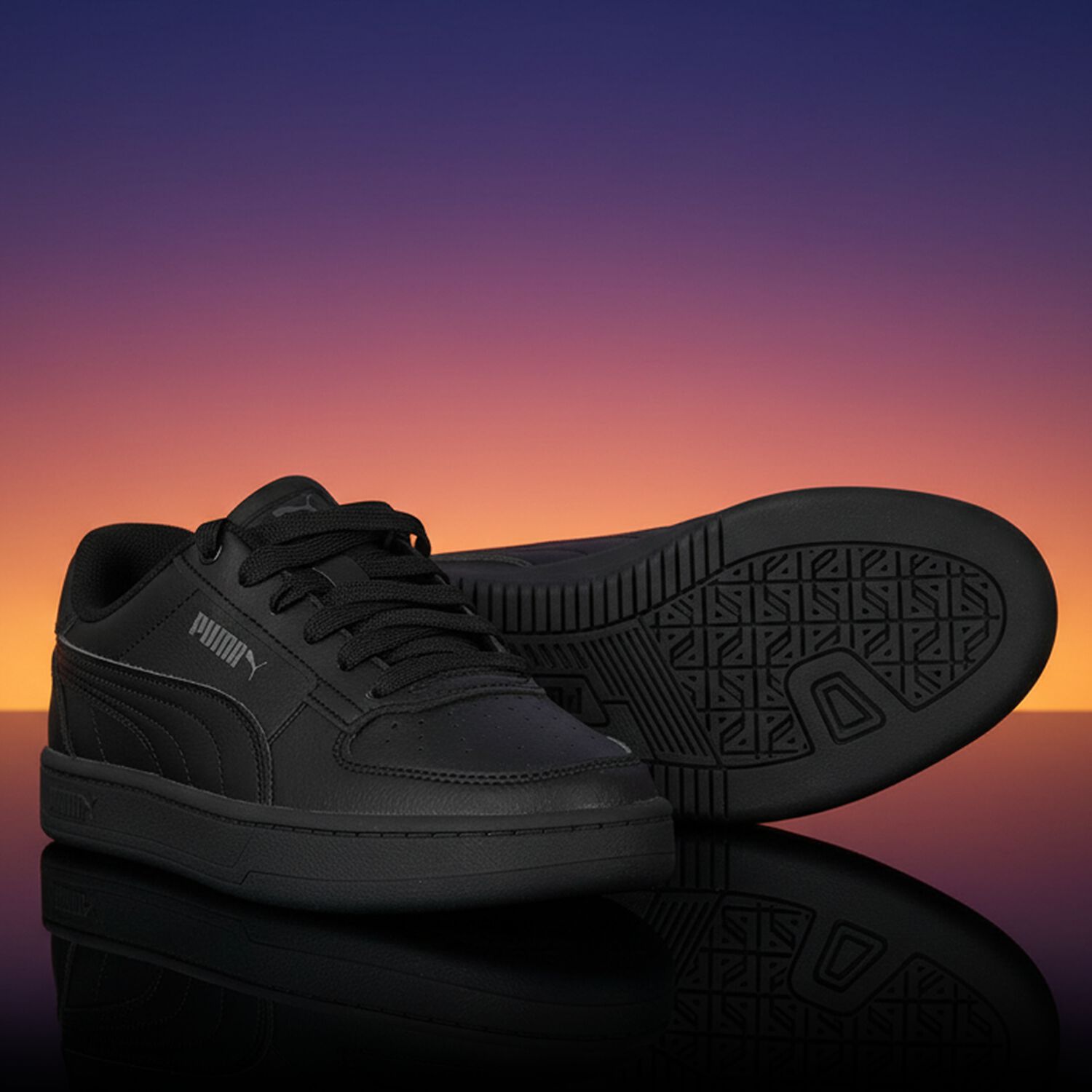 Black Logo Leather Trainers, 1, hi-res