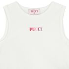 Girls White & Pink Logo Flared Dress , 1, hi-res