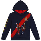 توب هودى أولاد بالشعار باللون الكحلى, 1, hi-res