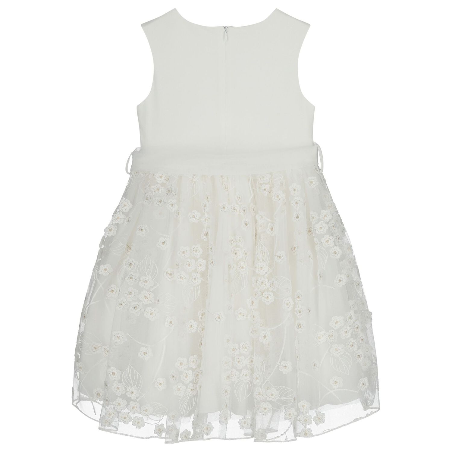 Girls White Tulle Flowers Dress, 1, hi-res