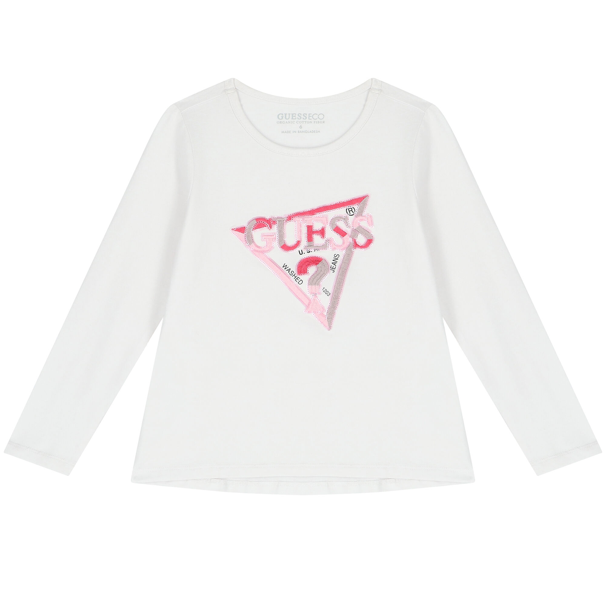 Guess Girls White Embellished Logo Long Sleeve Top Junior Couture UAE