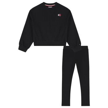 Girls Black Logo Leggings Set