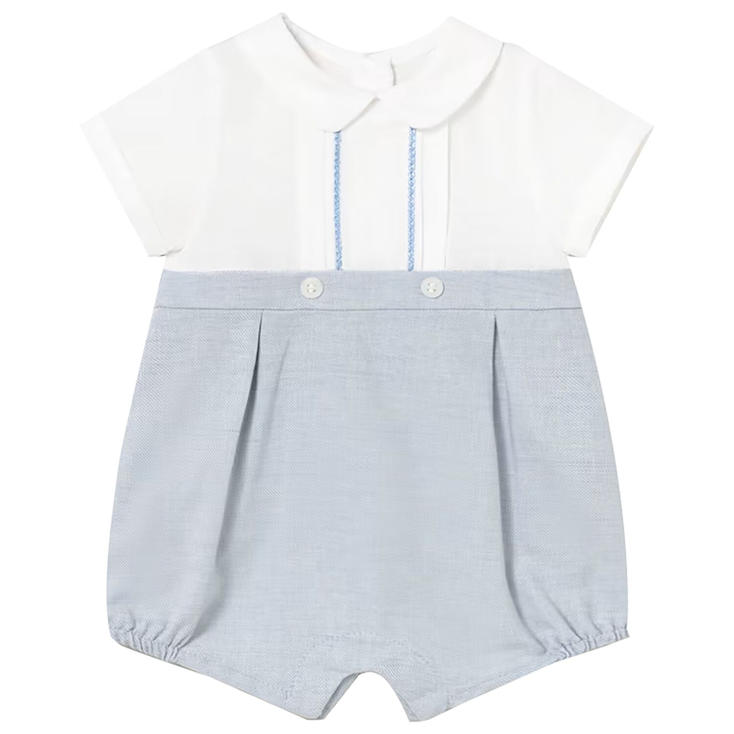 Baby Boys White & Blue Romper, 2, hi-res