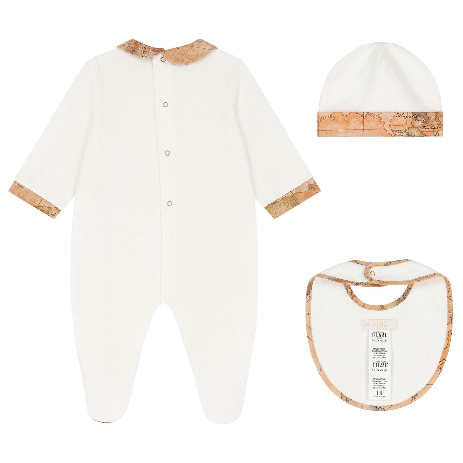 Baby Boys Navy Blue & Beige Geo Map Babygrow Gift Set, 1, hi-res