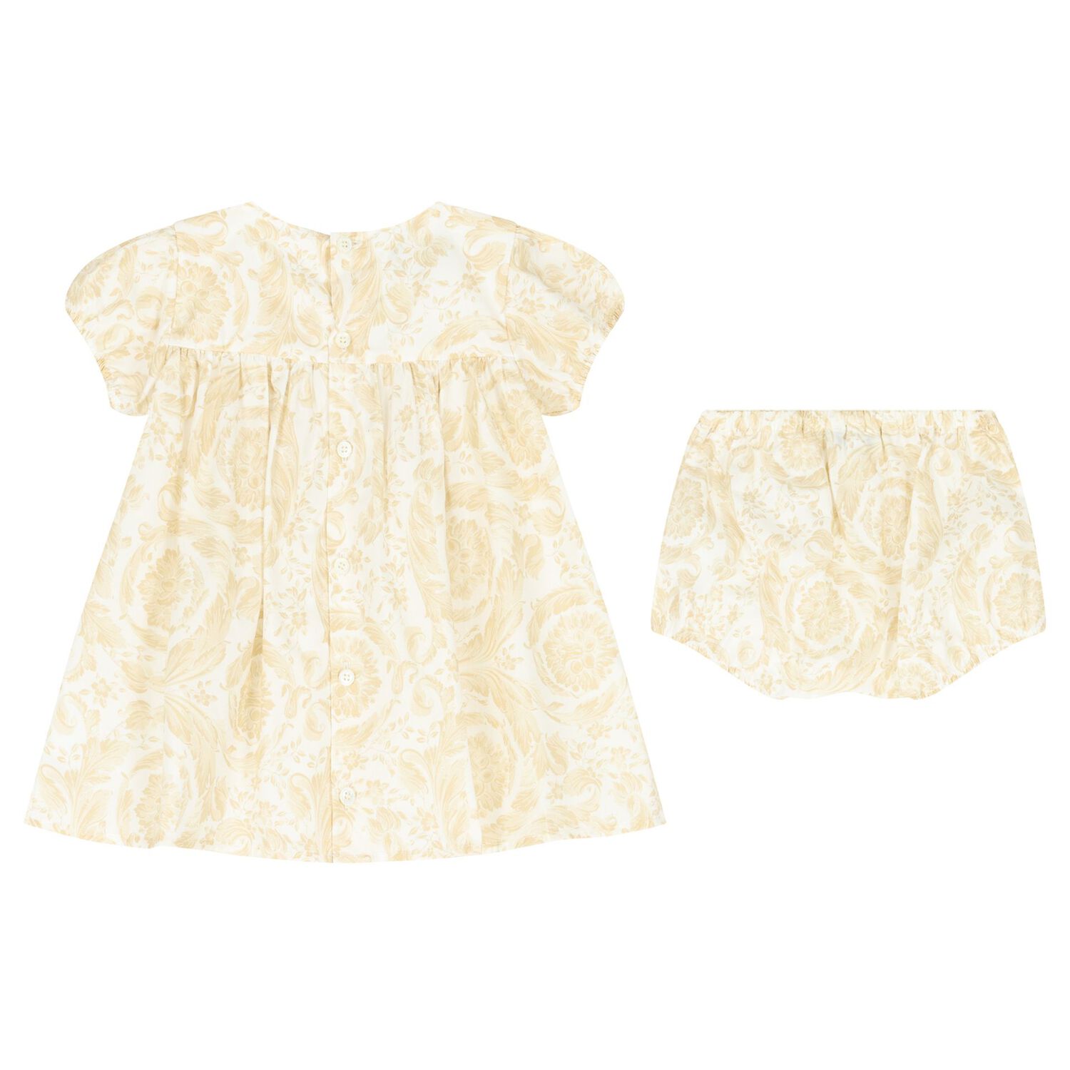 Younger Girls White & Beige Barocco Dress Set, 1, hi-res