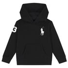 Boys Black Logo Hooded Top, 1, hi-res