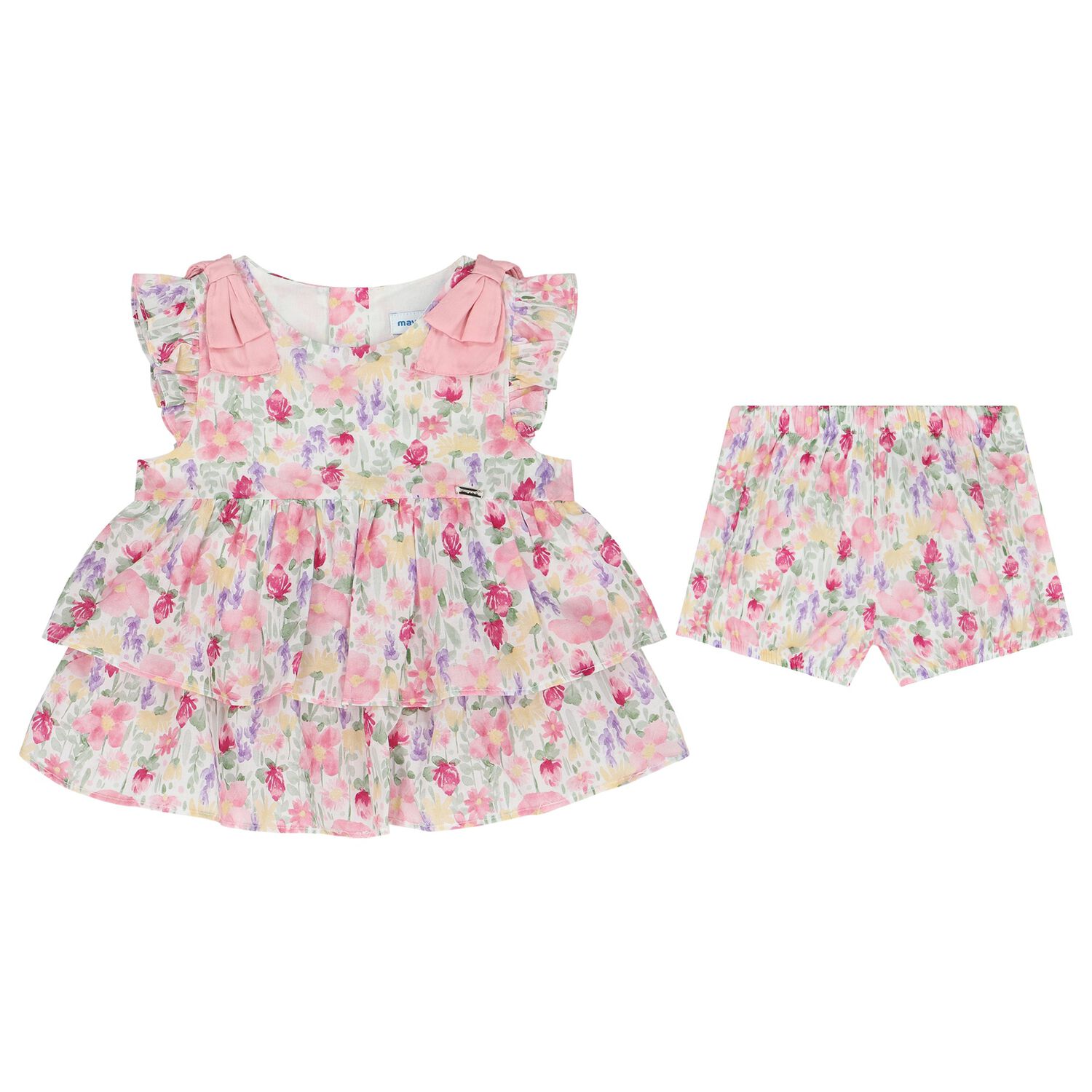 Younger Girls Pink Floral Shorts Set, 1, hi-res