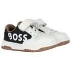 Boys White, Beige & Black Logo Trainers, 1, hi-res