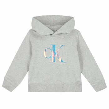 Girls Grey Logo Hooded Top