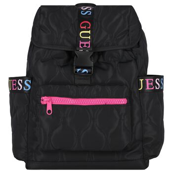 Girls Black Logo Quilted Backpack