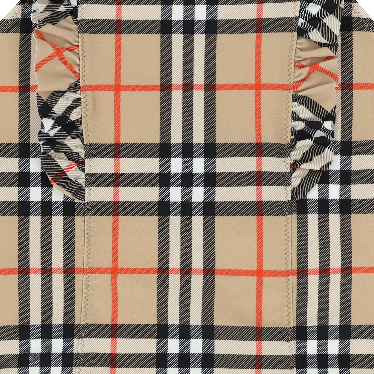 Girls Beige Check Ruffled Swimsuit, 1, hi-res