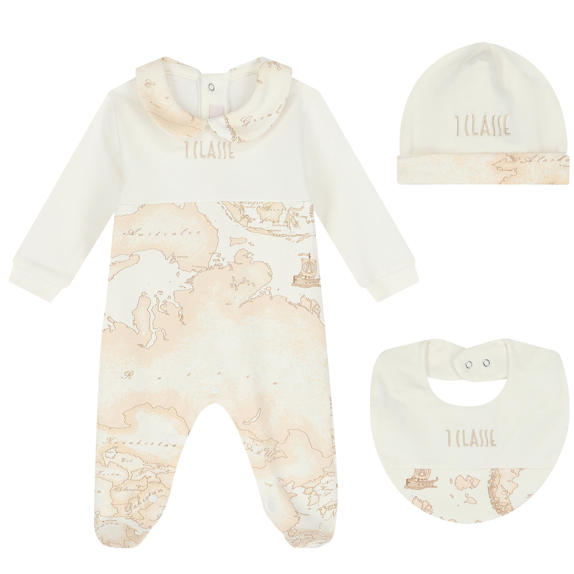 Alviero Martini Ivory Beige Geo Map Babygrow Set Junior Couture UAE