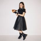 Girls Black Crystal Logo Tulle Dress, 1, hi-res