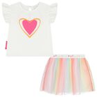 Girls White & Pink Tulle Skirt Set, 1, hi-res