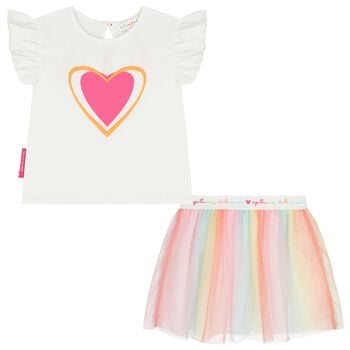 Girls White & Pink Tulle Skirt Set