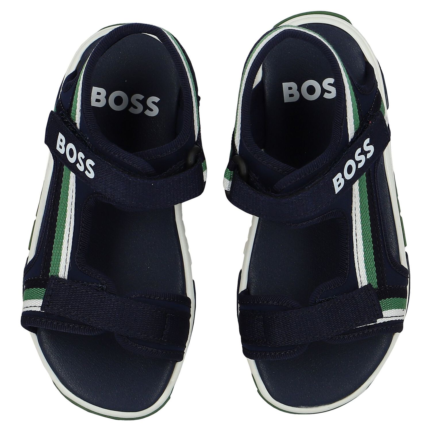 Boys White, Green & Navy Blue Logo Sandals, 2, hi-res image number null