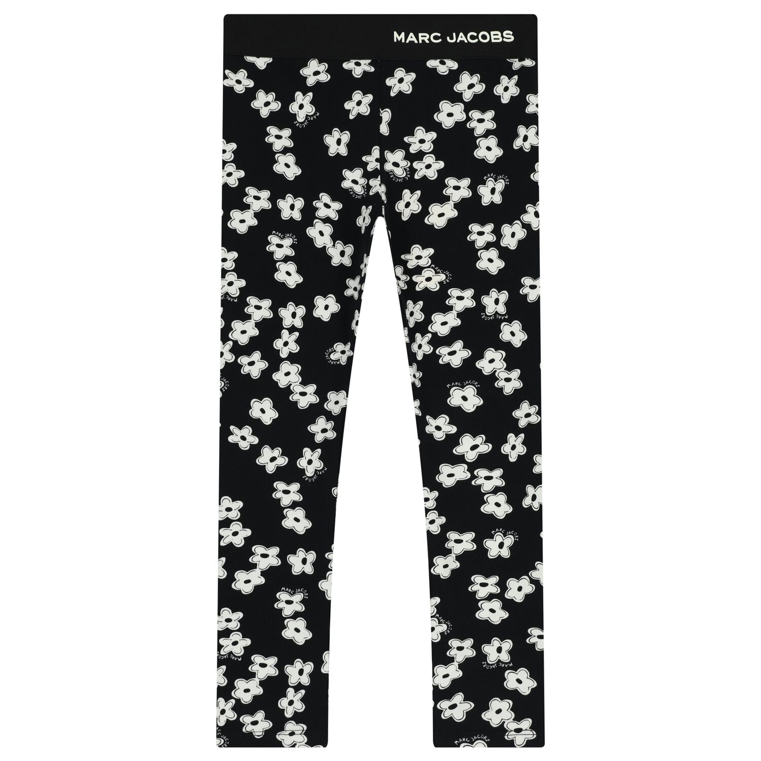 Girls Black Flower Logo Leggings, 1, hi-res