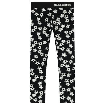 Girls Black Flower Logo Leggings