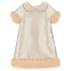 Girls Gold Satin & Ruffle Tulle Dress, 1, hi-res