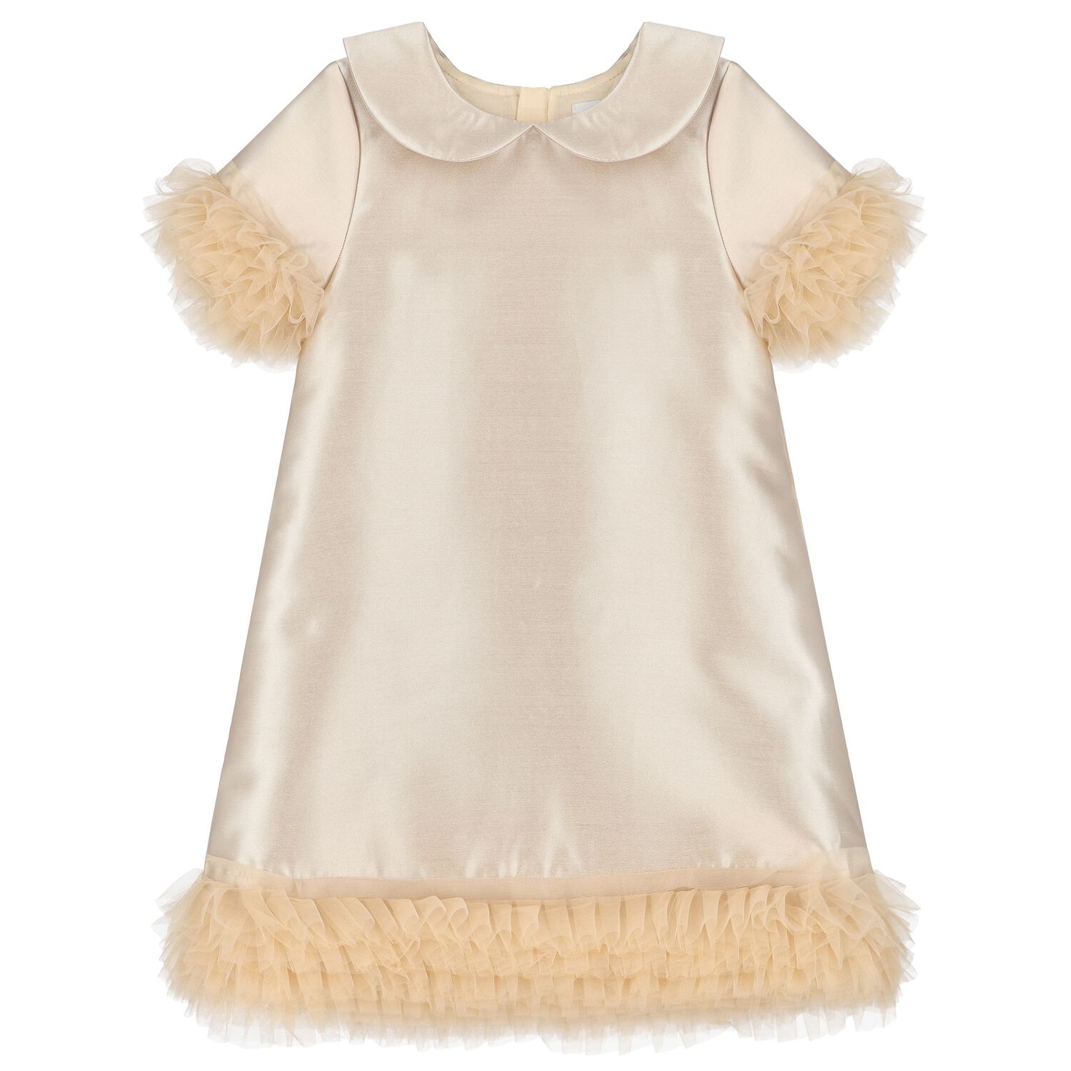 Girls Gold Satin & Ruffle Tulle Dress, 1, hi-res image number null