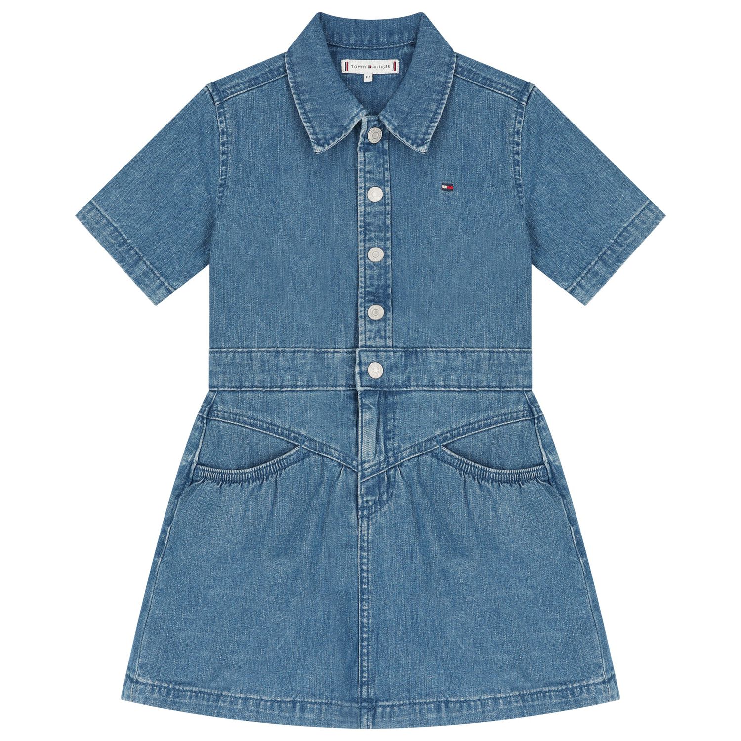 Girls Blue Logo Denim Dress, 1, hi-res