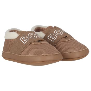 BOSS Baby Boys Beige Logo Canvas Pre Walker Shoes, 1 Baby Boys Beige Logo Canvas Pre Walker Shoes