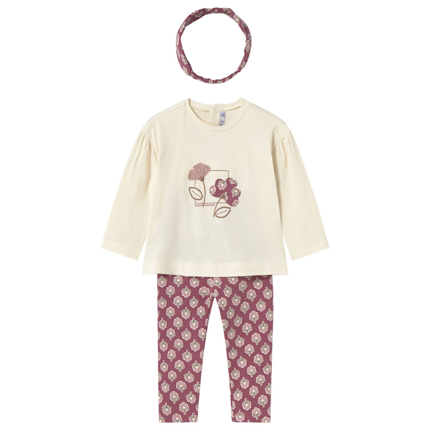 Younger Girls Ivory & Pink Floral Leggings Set, 1, hi-res