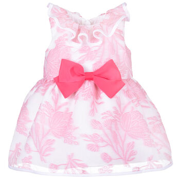 Baby Girls White & Pink Floral Organza Dress